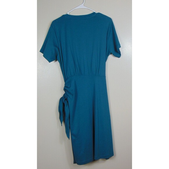 Vince Side-Tie Mini T-Shirt Dress Size Medium Teal Wrap Sarong Lagom Minimalist - Picture 6 of 8
